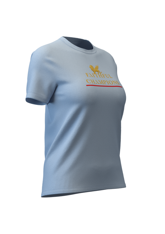 Trophy Women's Crew- Blue Tee FAITHFUL CHAMPIONS GLOBAL